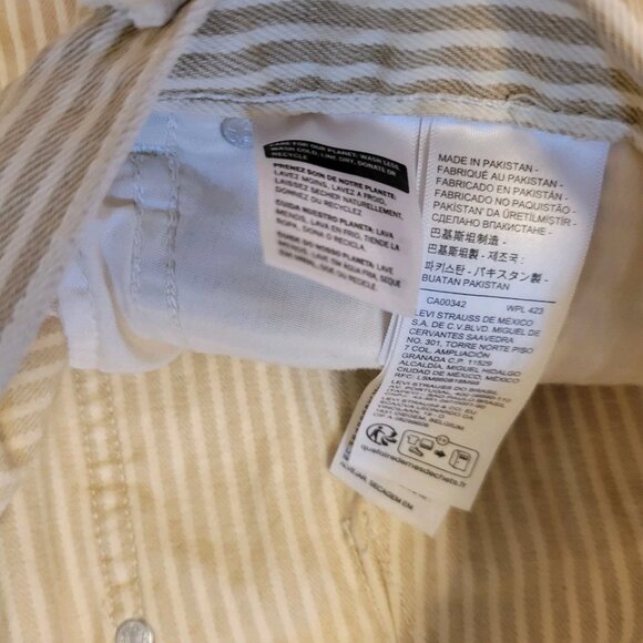 Womens Levis Dad Modern Utility Pants Tan Striped Mid Rise Straight Sz 33 Jeans - Picture 5 of 7